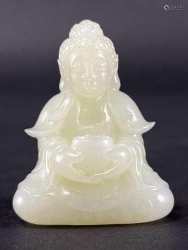 Chinese Finely Carved White Jade Buddha