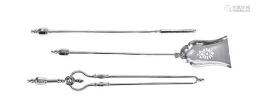 A set of three steel fire irons