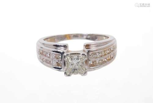 Diamond ring with princess cut diamonds, estimated total dia...