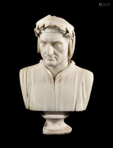 A sculpted marble bust of Dante Alighieri