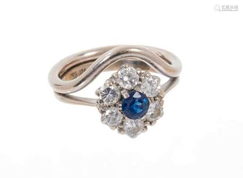 Sapphire and diamond cluster ring