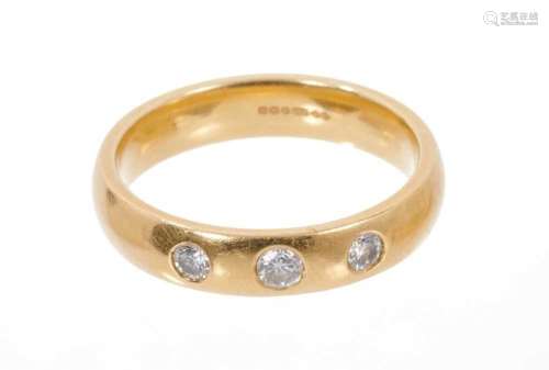 Diamond three stone ring with gypsy style setting