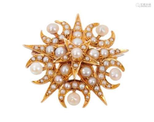 Victorian gold and seed pearl pendant brooch