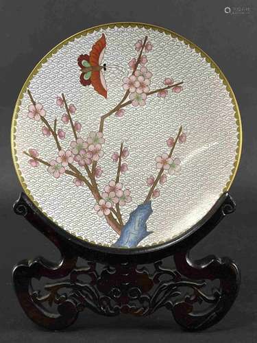 Chinese White Cloisonne Plate with Stand