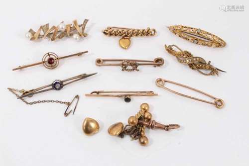 Nine gold bar brooches including Victorian and Edwardian bro...