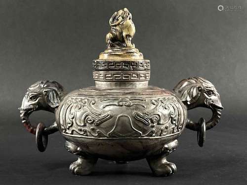 Chinese Stone Incense Burner Elephant Handles