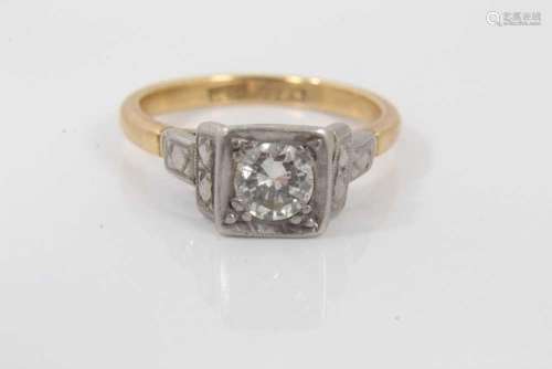 Art Deco diamond single stone ring with a brilliant cut diam...