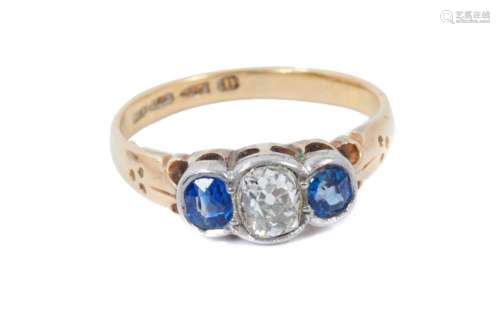 Victorian diamond and sapphire three stone ring