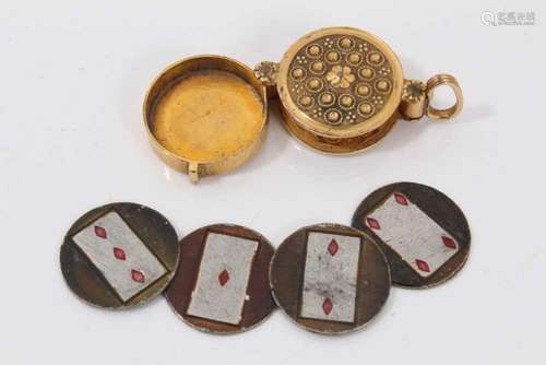 Georgian gilt metal novelty fob containing four playing card...