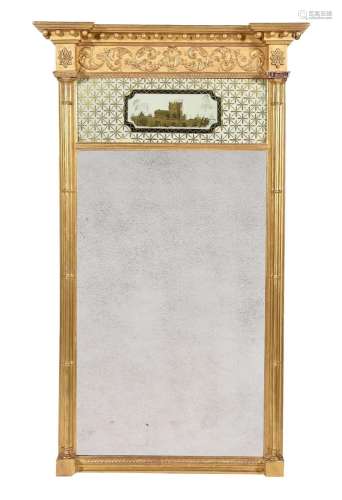 A Regency giltwood, gesso and verre eglomise mirror