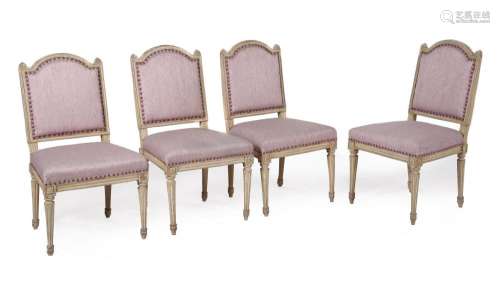 A set of four Louis XVI cream painted and lilac upholstered ...