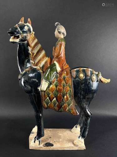 Large Chinese Tang Style Sancai Glaze Horse Rider