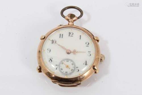 Early 20th century Swiss 9ct gold fob watch with circular wh...