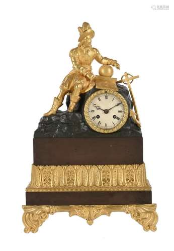 A Louis Philippe gilt and patinated bronze figural mantel cl...