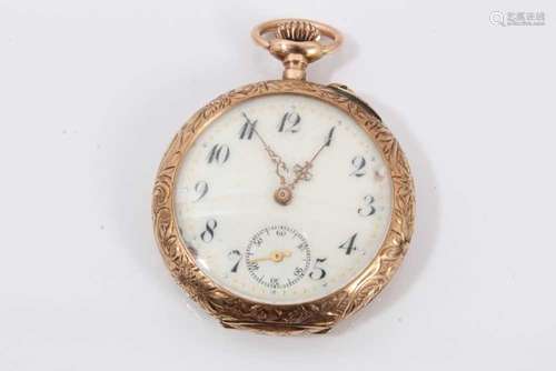 Early 20th century Swiss 14ct rose gold fob watch with white...