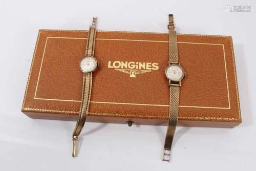 Two Ladies Longines 9ct gold wristwatches on gold bracelets