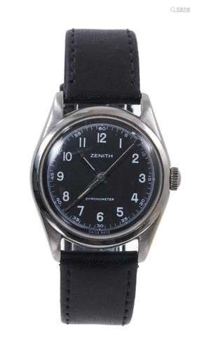 Vintage Zenith stainless steel wristwatch with circular blac...