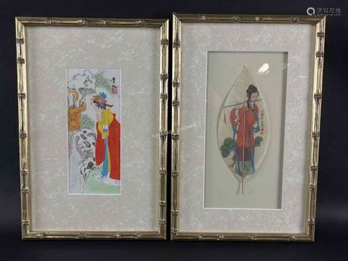 Lot of Chinese Frames Paintings, Painted Leaf