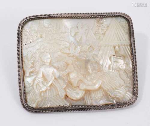 Fine 18th century carved mother of pearl box lid converted t...