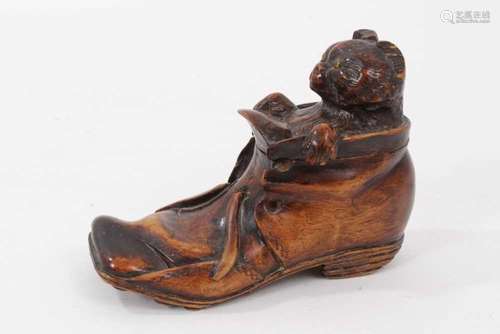 Late 19th century novelty carved wooden inkwell in the form ...