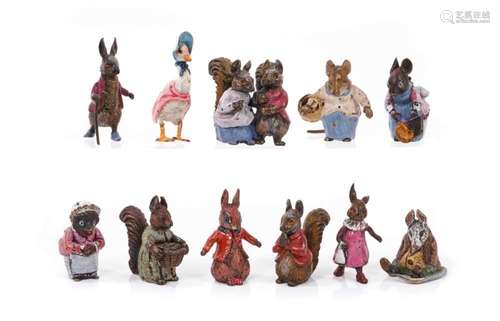 Eleven cold painted bronze figures of Beatrix Potter charact...