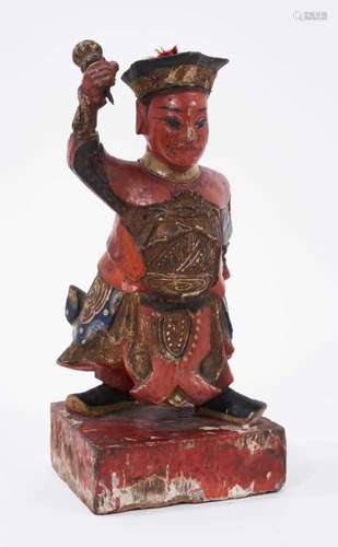 Old Chinese carved and polychrome painted wooden figure