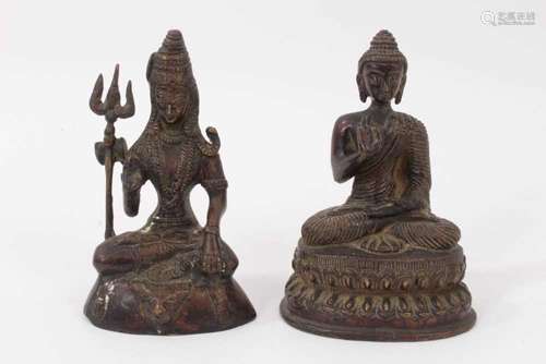 Old Indian bronze figure of Buddha and one other (2)