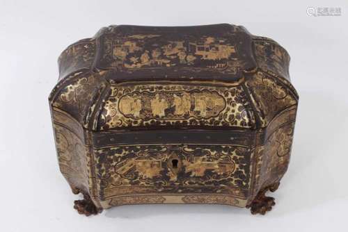 19th century Chinese papier mâché tea caddy, 20cm wide