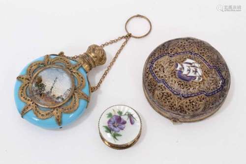 Continental enamel filigree box, two further boxes