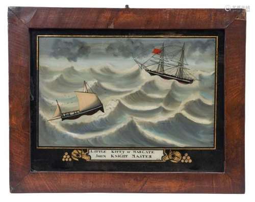 19th century reverse painting on glass in verre eglomise mou...