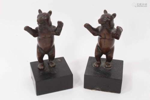 Small pair of 19th century bronze dancing bear bookends