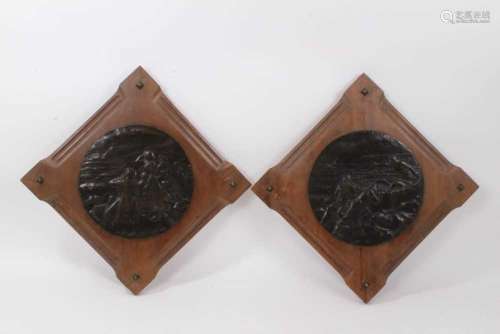 Huguenin: Pair of early 20th century bronze plagues depictin...