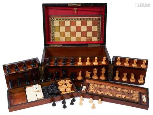 19th century satinwood cased games compendium