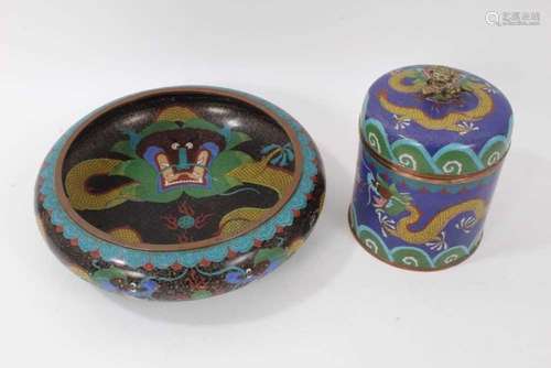 Large Chinese cloisonne bowl and lidded vessel