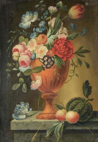 Dutch School (19th century), Still life of flowers in an urn