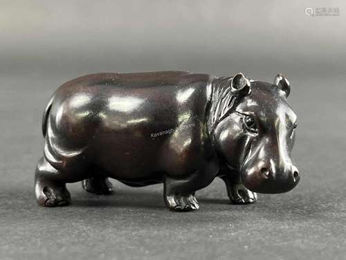 Japanese Signed Carved Hippopotamus Netsuke