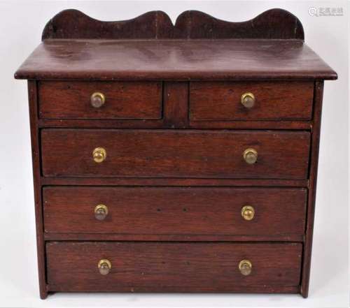 19th century oak miniature chest of drawers with ledge back ...