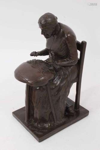 Bronze filled study of a lace maker and sundry Royal Worcest...