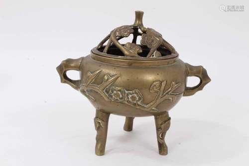 Chinese bronze censer with prunus decoration, reign mark to ...