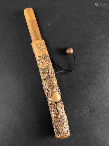 Japanese Wood Carved Dragon Kiseru Pipe Case