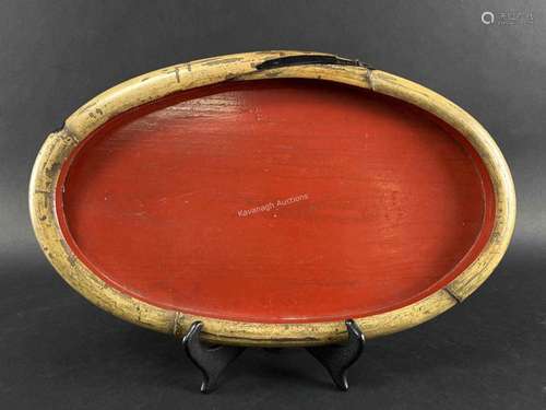 Japanese Curved Bamboo Red Painted Tray