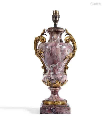 A French ormoulu mounted breche violette marble lamp base