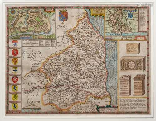 John Speede - Northumberland, hand coloured map, 1662 reissu...