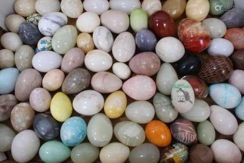 Collection of marble, hardstone, alabaster and other eggs