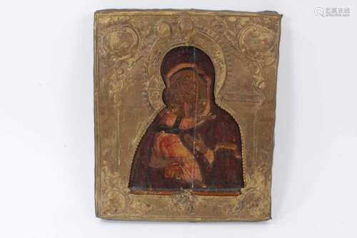 19th century Russian icon, with metal oklad.