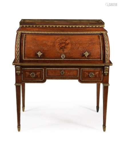 Y A French kingwood, rosewood gilt-metal mounted inlaid cyli...