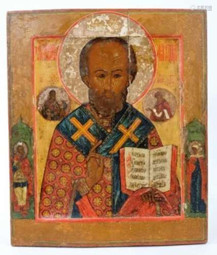 St Nicholas of Myra, 18th Century Russian polychrome painted...