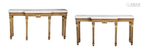 A pair of mahogany and parcel gilt console tables in George ...