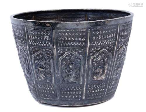 19th century Indian / Tibetan white metal jardinière