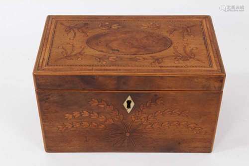 George III satinwood and marquetry inlaid tea caddy, with sp...